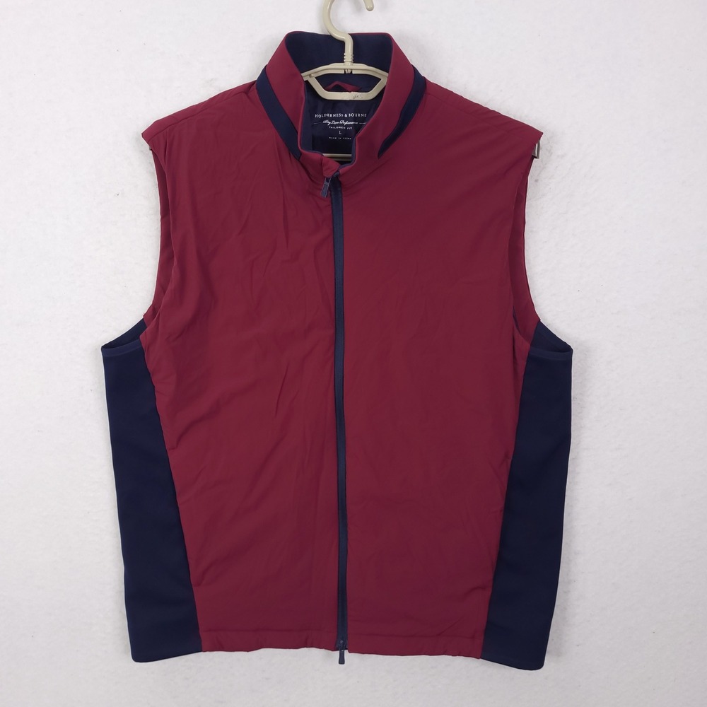 Holderness & Bourne The King Vest Mens L Claret Red Navy Golf Performance
